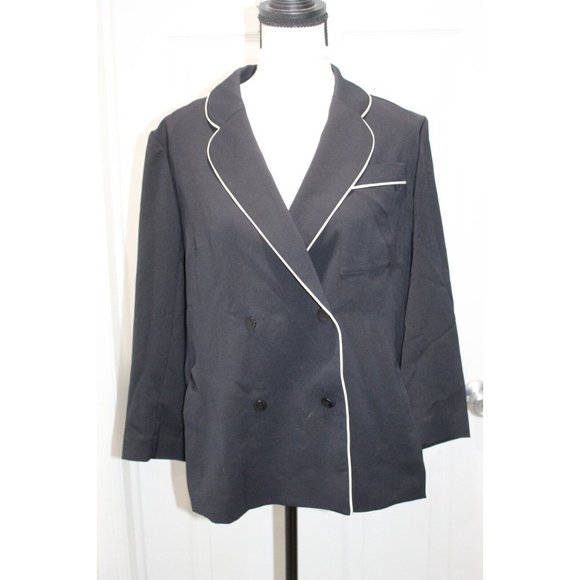 Tibi Black Double Breasted Button Down Blazer Jacket White Piping Women's Size 8 - Picture 1 of 6